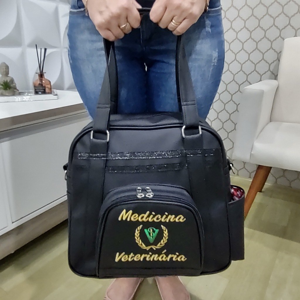 Bolsa Feminina Personalizada Preta com Brilho Profissão Medicina ...
