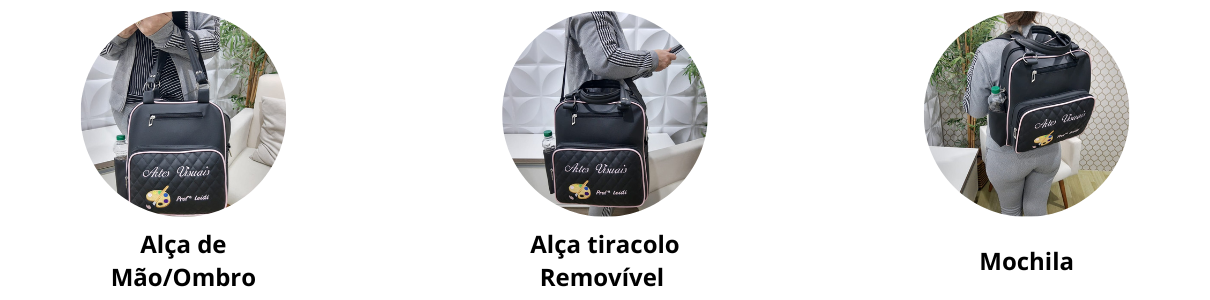 Kit Bolsa/Mochila e Estojo Universitário Personalizado Curso Artes Visuais Preta/Rosa Bebê - Coutre Bolsas