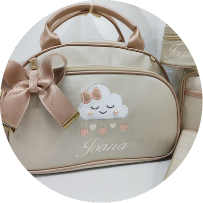 Kit Bolsa Maternidade M, Mochila e Capa Vacina Duna Marfim/Ouro Rosa Chuva de Amor - Coutre Bolsas