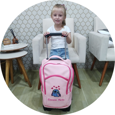 Mochila Escolar de Rodinhas Personalizada Personagem Rosa/Pink – Coutre Bolsas