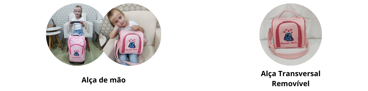Kit Mochila Escolar de Rodinhas e Lancheira Térmica Personagem Rosa/Pink - Coutre Bolsas