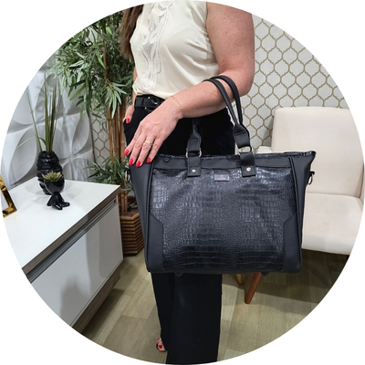 Bolsa Feminina para Notebook Preto Croco – Coutre Bolsas