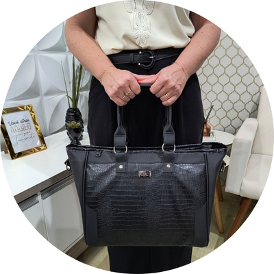 Bolsa Feminina para Notebook Preto Croco – Coutre Bolsas